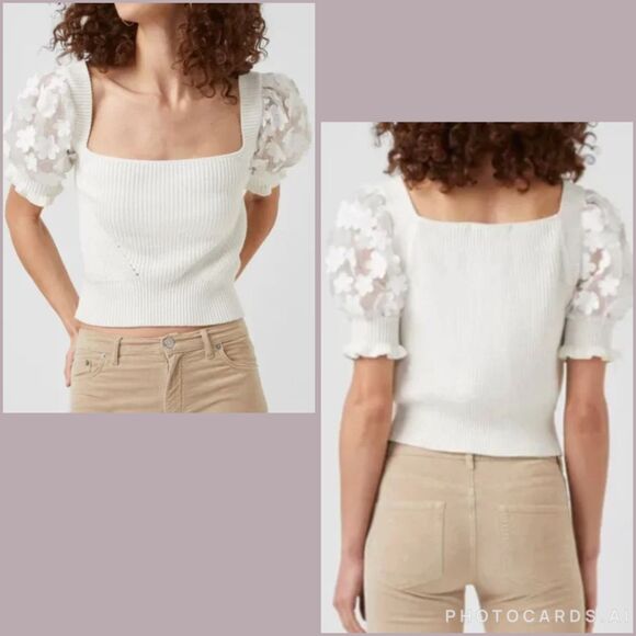 NWT FRENCH CONNECTION Juliet Mozart Caballo Puff Sleeve Sweater 100% cotton - Picture 2 of 9